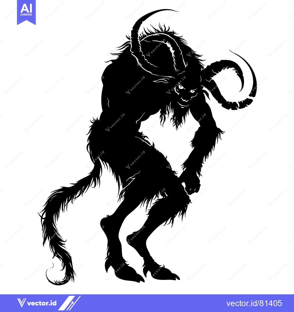 Premium Vector of Black and White Silhouette of a Furry Demon with Horns