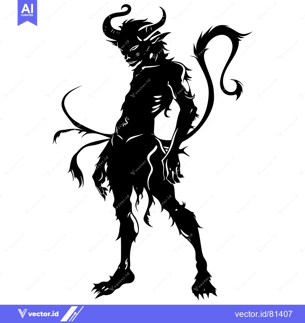Premium Vector of Silhouette of a Demonic Figure with Horns and a Tail
