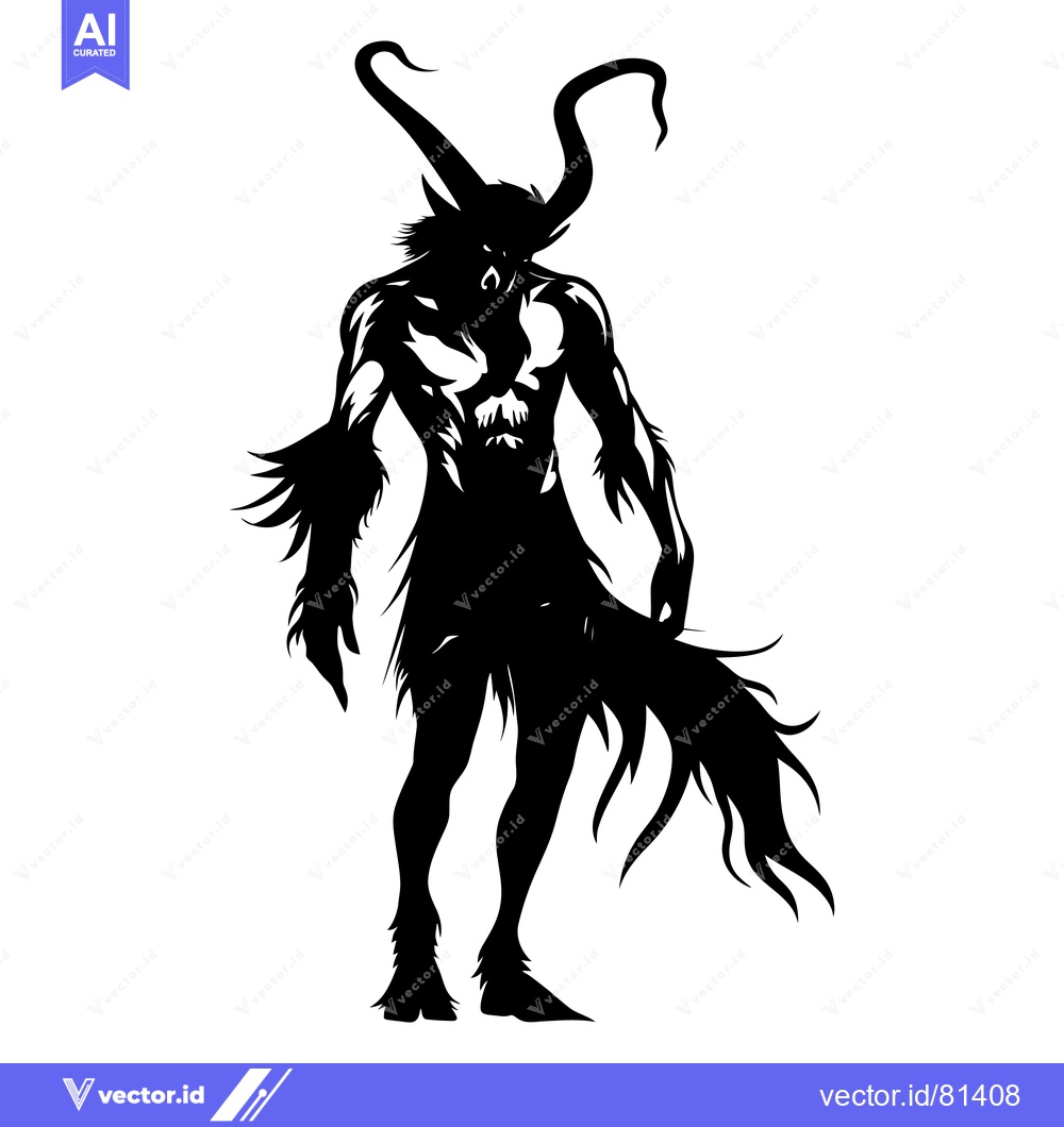 Premium Vector dari Silhouette of a Standing Demonic Figure with Horns and Furry Tail