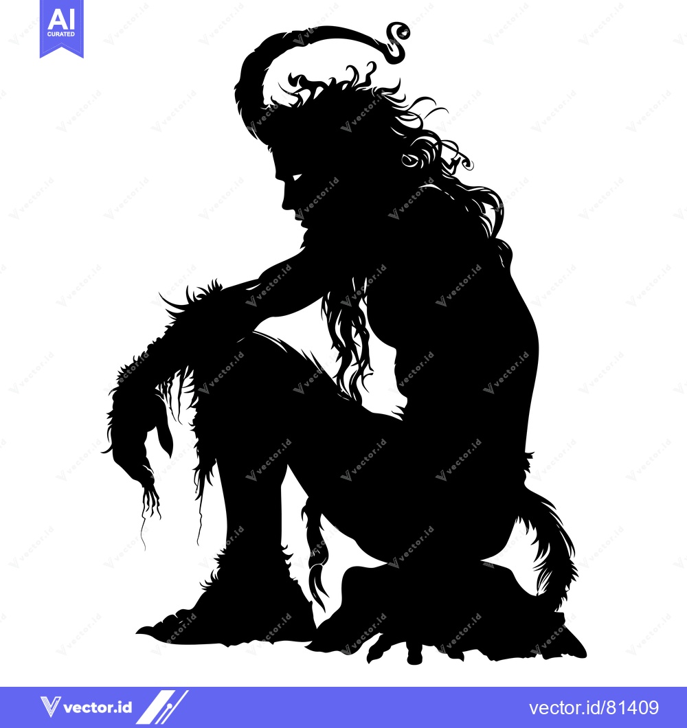 Premium Vector dari Silhouette of a Sitting Faun with Curled Horns