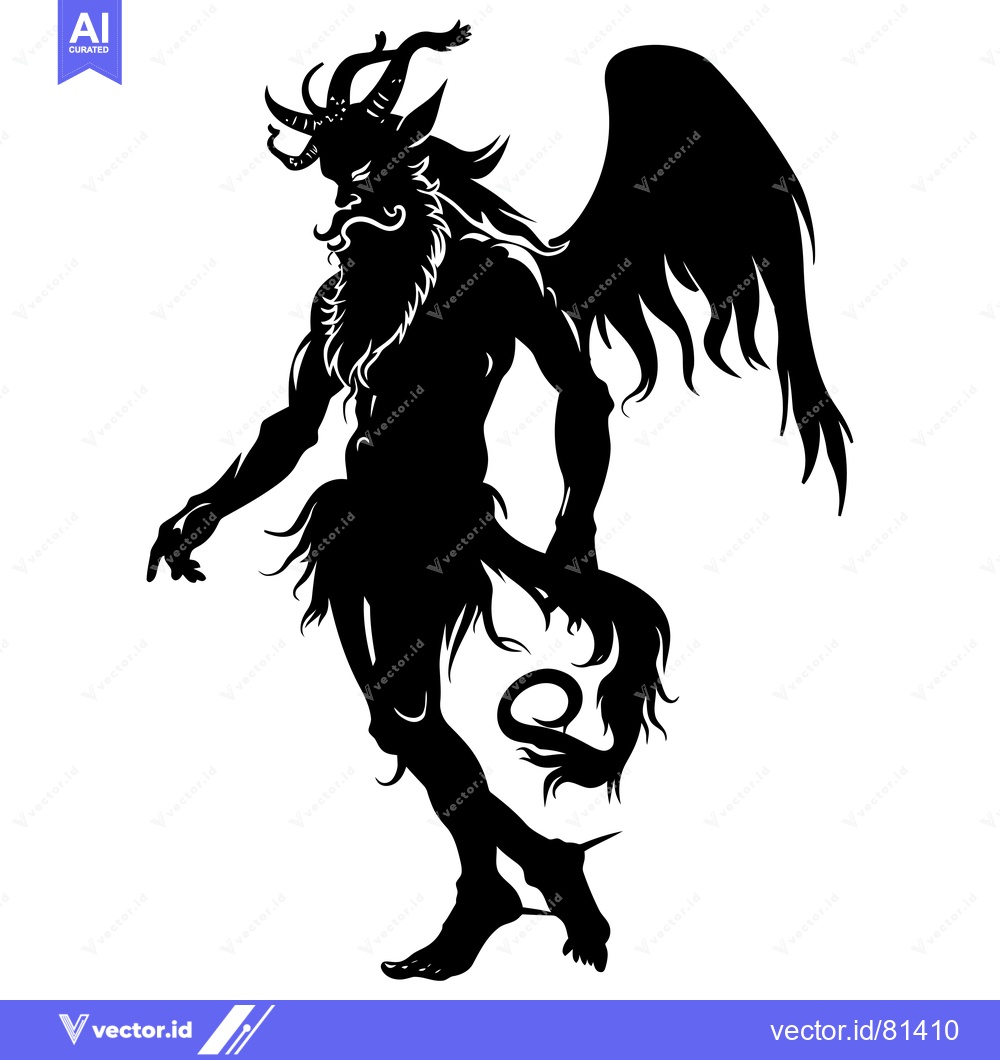 Premium Vector dari Black and White Silhouette of a Winged Demon with Horns