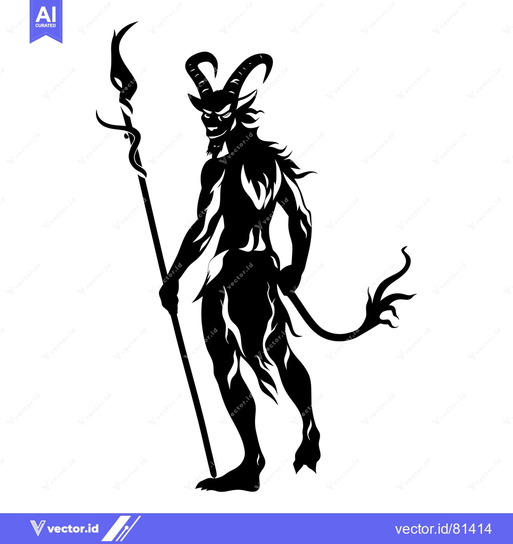 Premium Vector dari Black and White Silhouette of a Horned Devil Holding a Spear