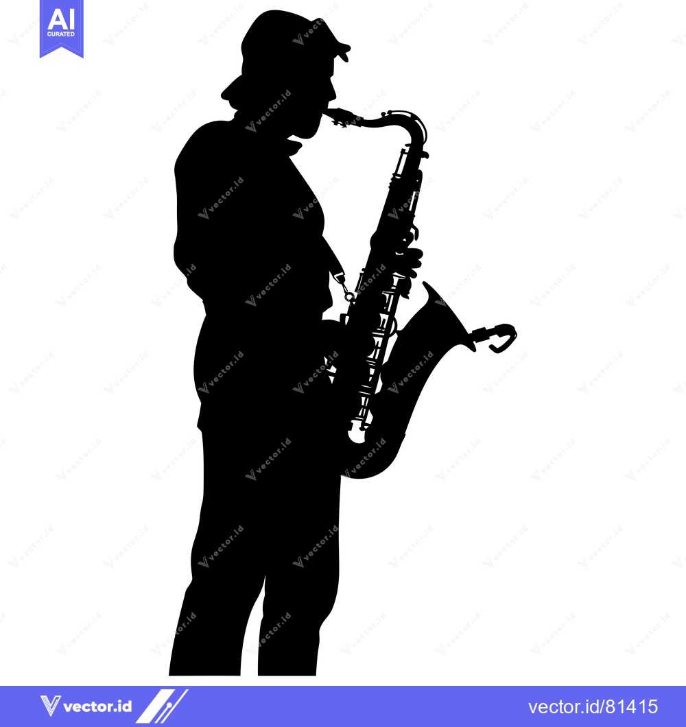 Premium Vector dari Silhouette of a Saxophone Player in a Hat