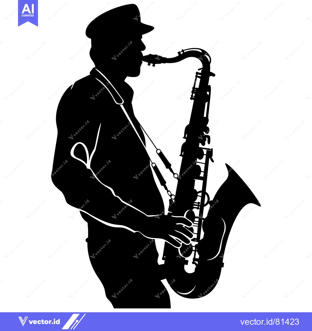 Premium Vector of Silhouette of a Saxophone Player in a Cap