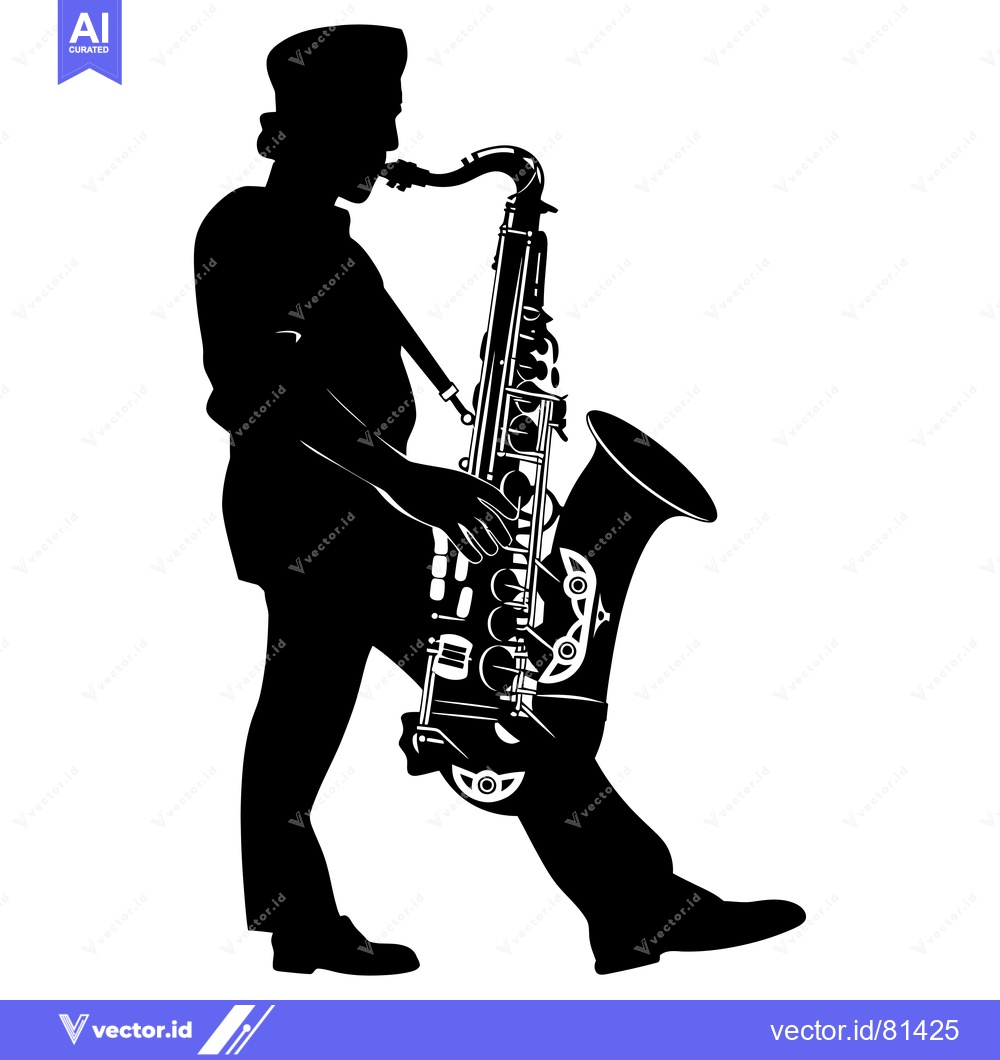 Premium Vector of Silhouette of a Saxophonist Playing a Saxophone