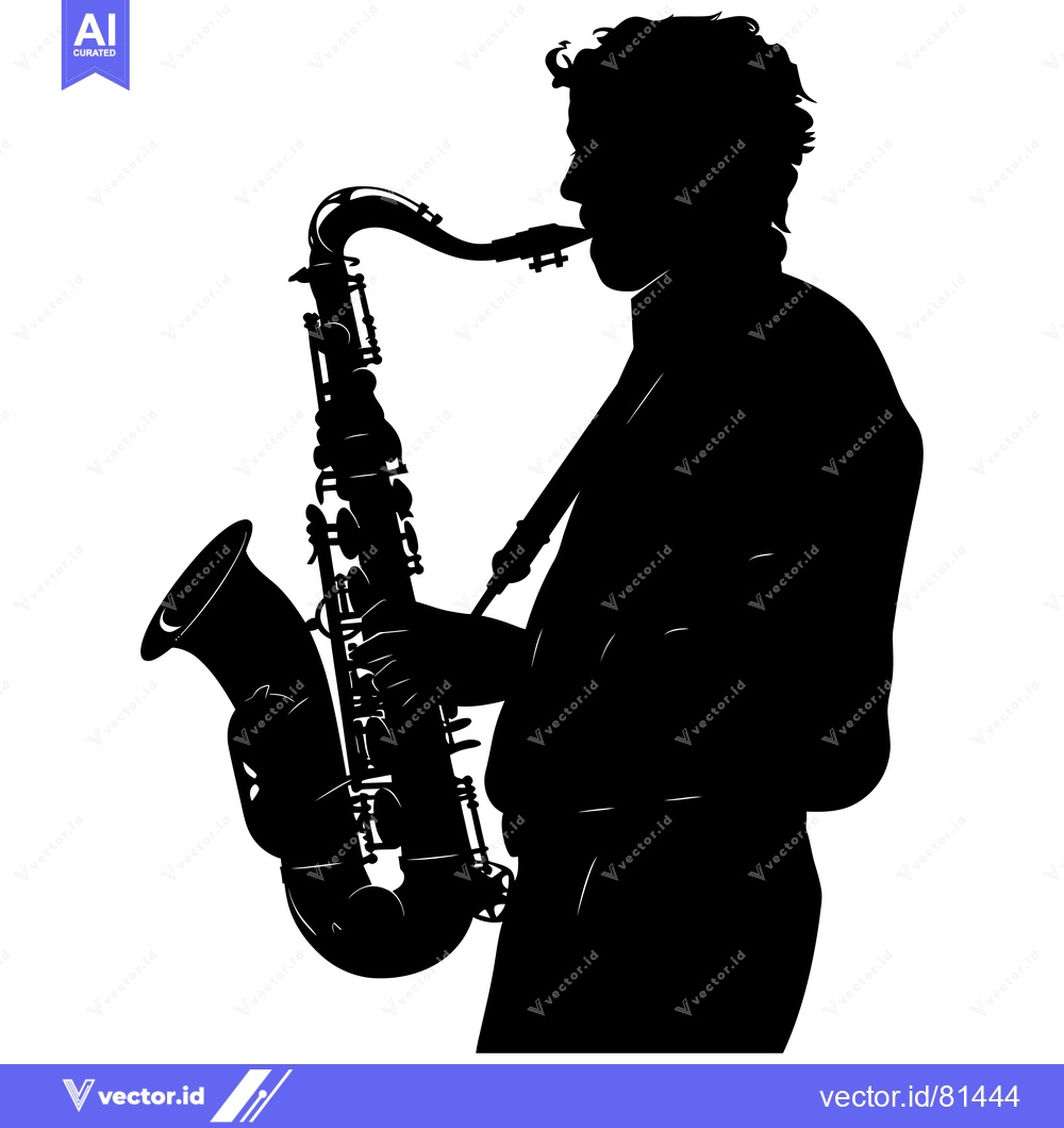 Premium Vector dari A Black and White Silhouette of a Saxophonist Playing a Saxophone