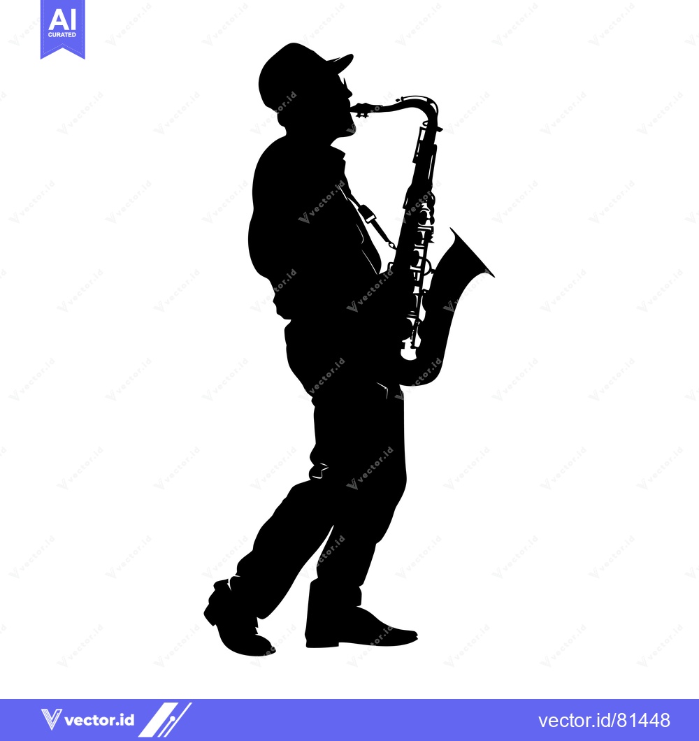 Premium Vector dari Silhouette of a Saxophonist Playing a Saxophone