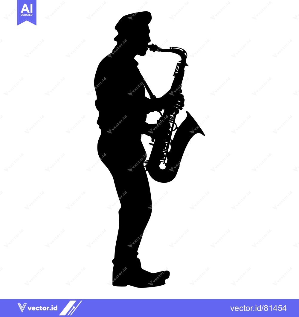 Premium Vector dari Silhouette of a Saxophone Player with a Cap