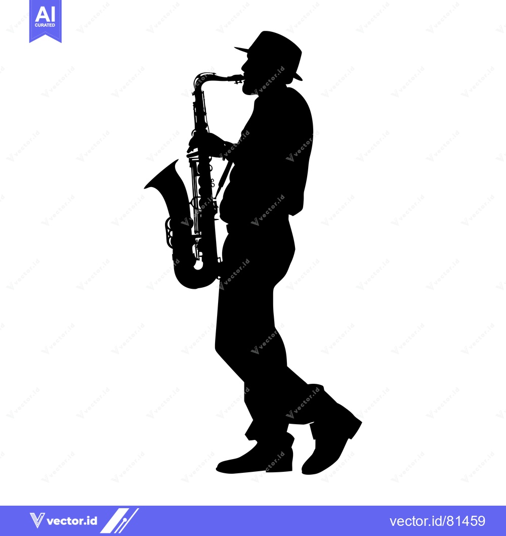 Premium Vector of Silhouette of a Saxophone Player with Hat