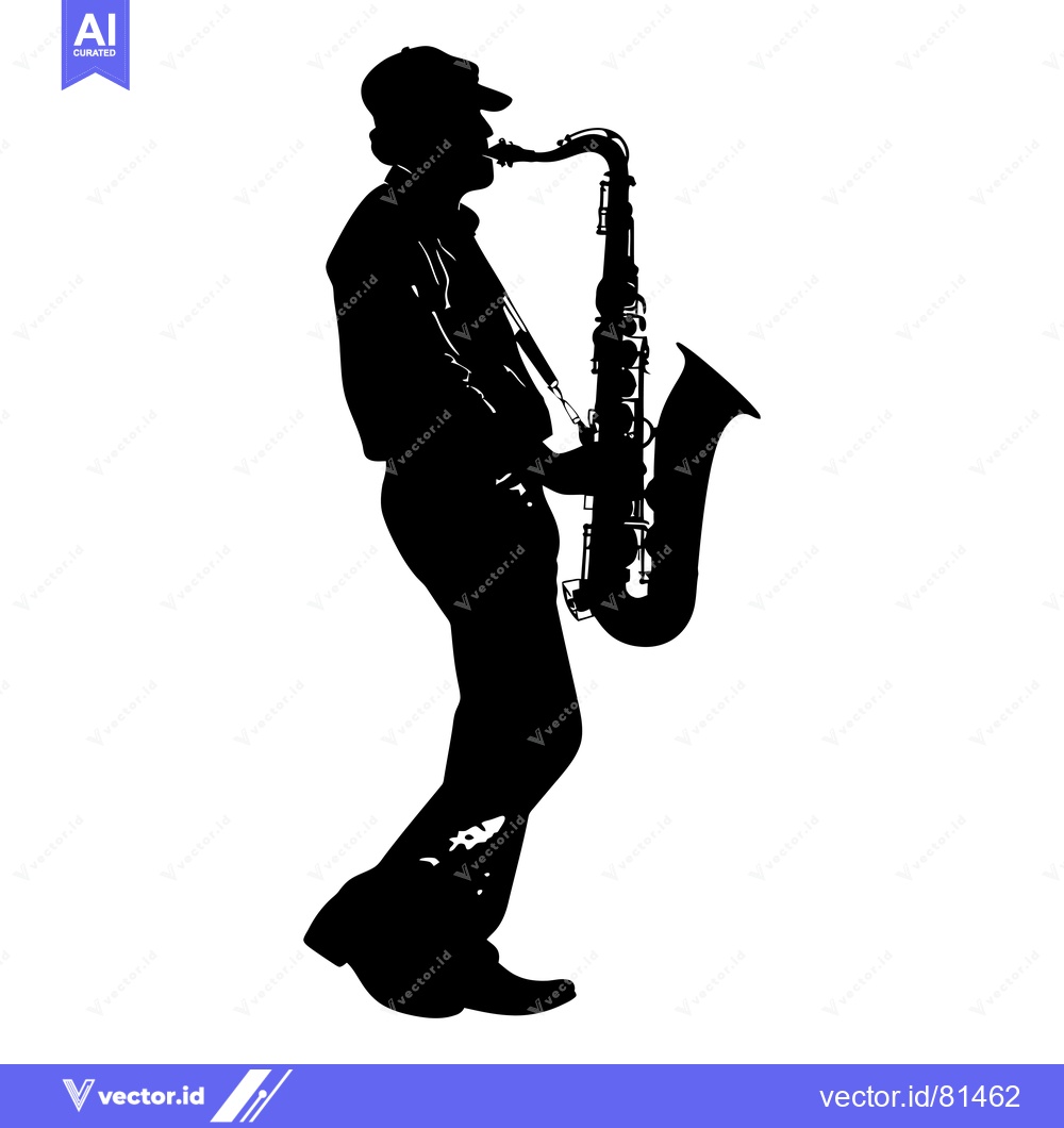Premium Vector of Silhouette of a Saxophone Player with Instrument