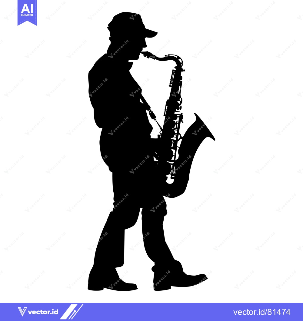 Premium Vector dari Silhouette of a Saxophonist Playing a Saxophone