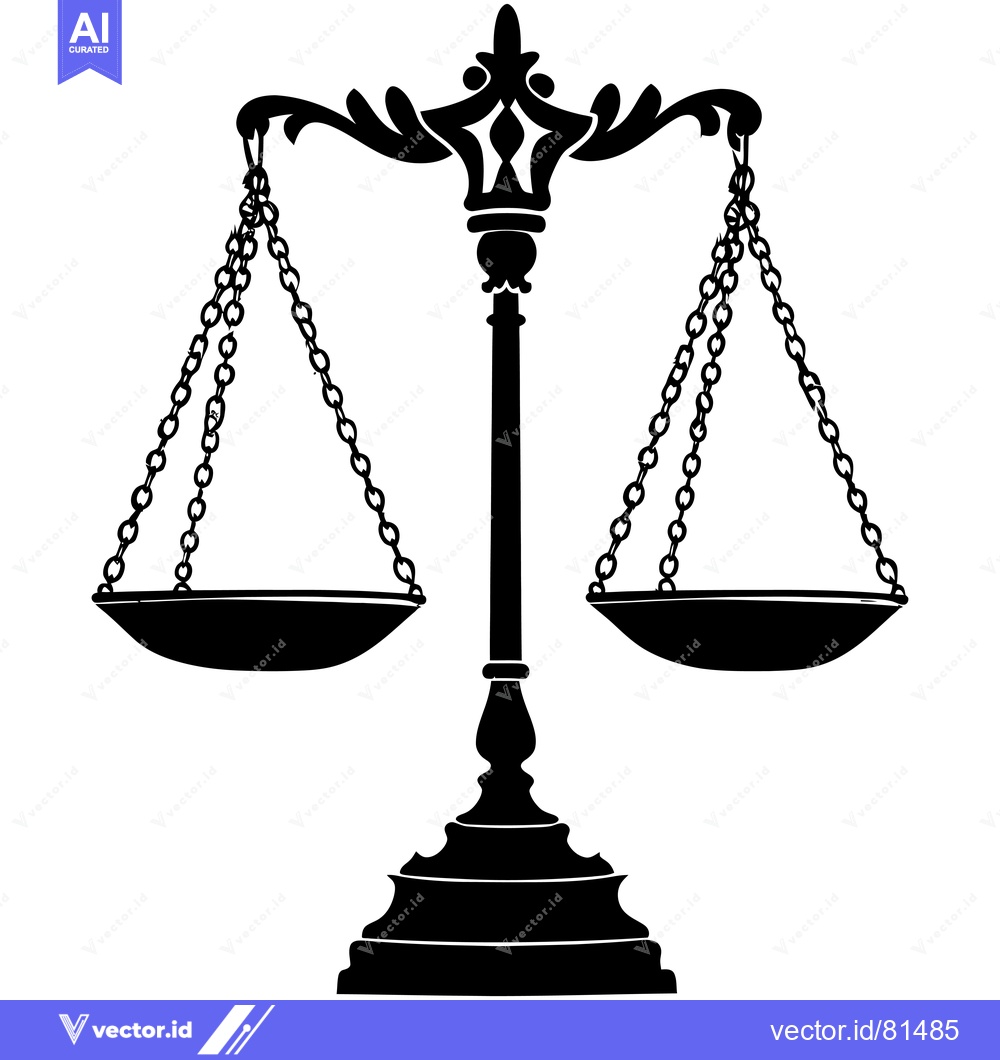Premium Vector of Ornate Black and White Silhouette of a Scale of Justice