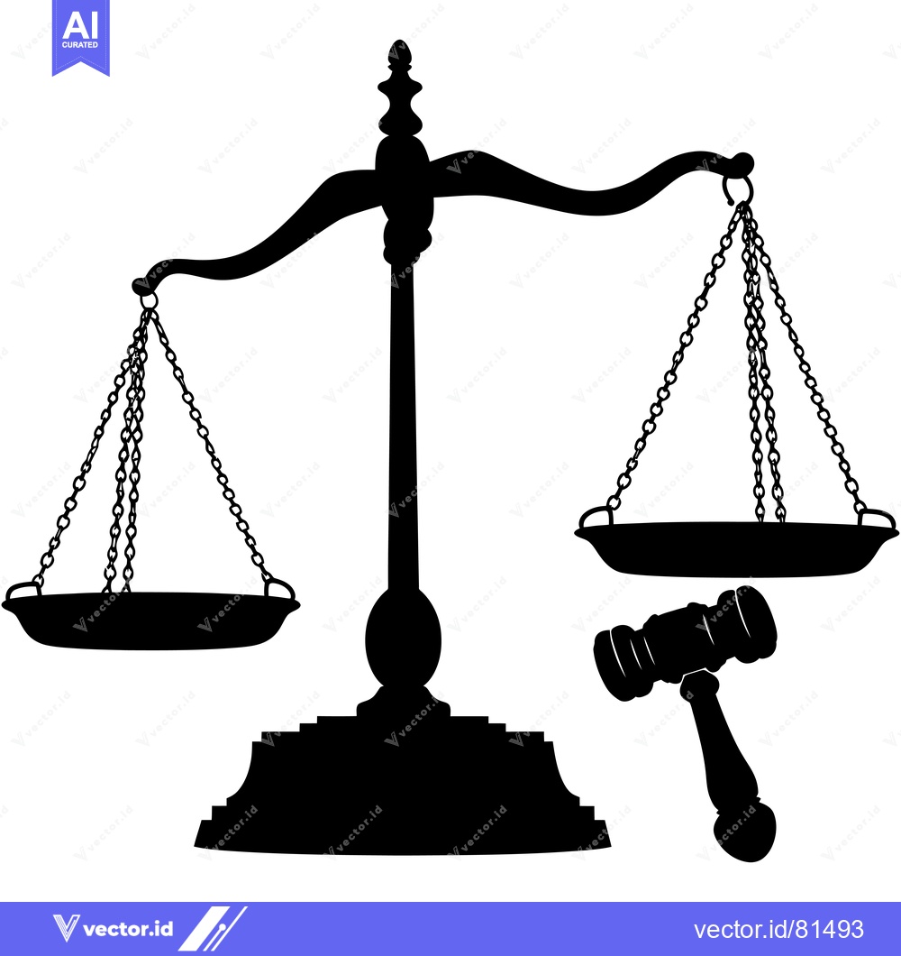 Premium Vector of Black silhouette of a scale of justice and a gavel