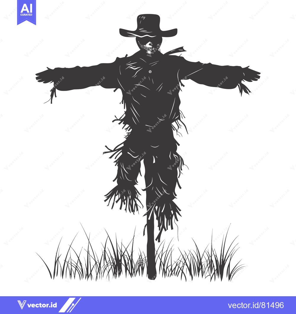Premium Vector of A silhouette of a scarecrow standing in a field of grass