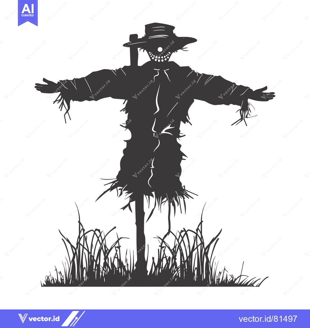 Premium Vector of A Silhouette of a Scarecrow with a Wide Grin Standing in Tall Grass