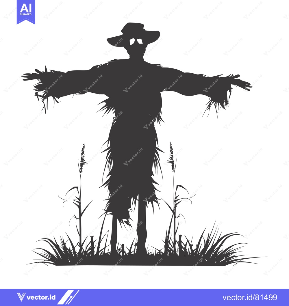 Premium Vector dari Silhouette of a Scarecrow Standing in a Field