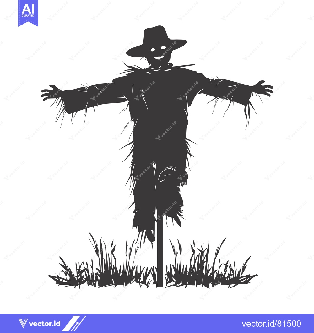 Premium Vector of Silhouette of a Scarecrow Standing in a Field of Grass