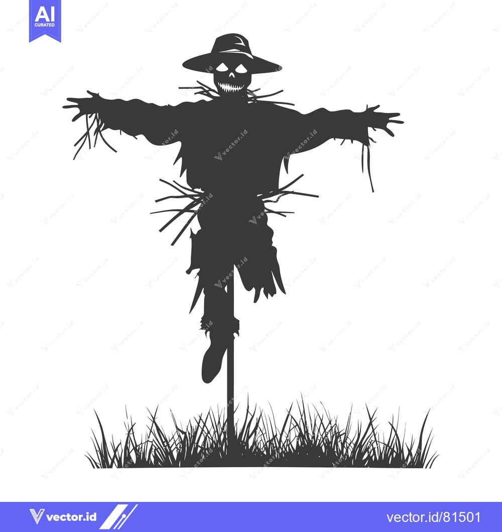 Premium Vector of Silhouette of a Scarecrow with an Evil Grin Standing in a Field of Gra