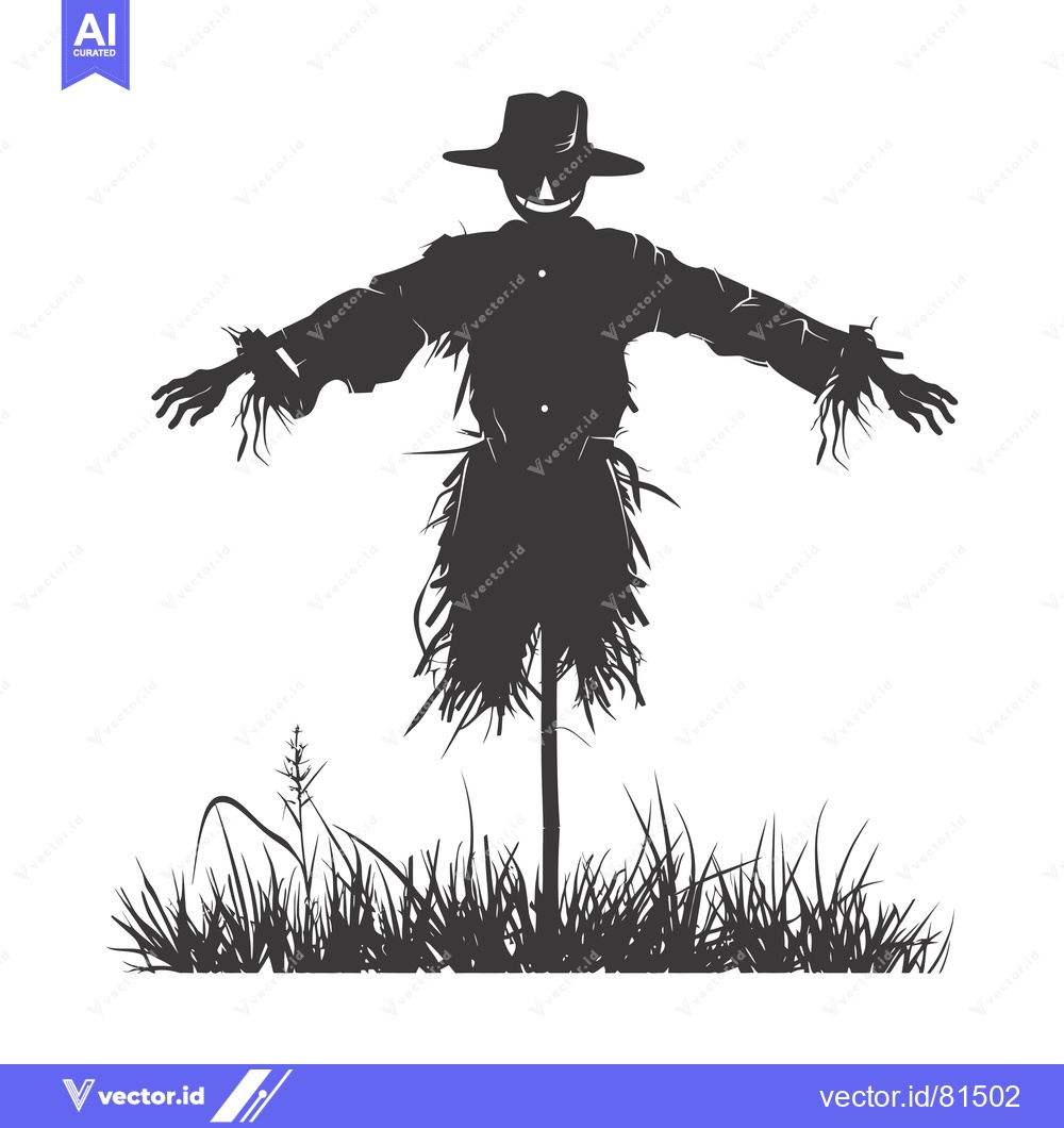 Premium Vector dari Silhouette of a Scarecrow Standing in a Field of Grass