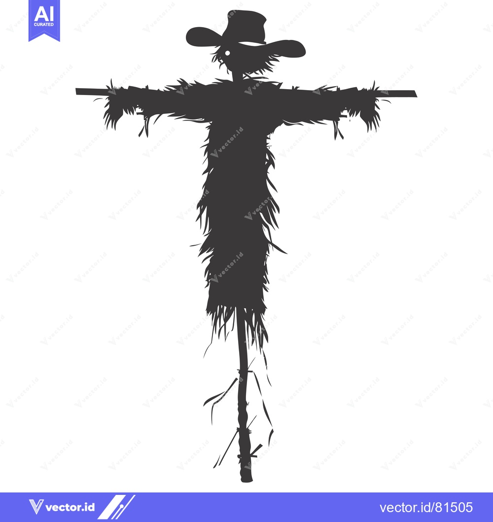 Premium Vector of Silhouette of a Scarecrow with a Wide-Brimmed Hat