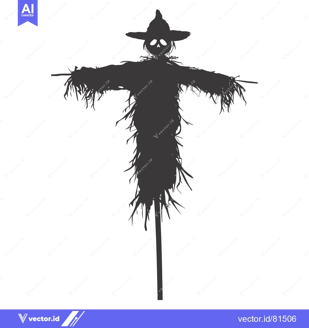 Premium Vector dari A Black and White Silhouette of a Scary Scarecrow with a Skull Face