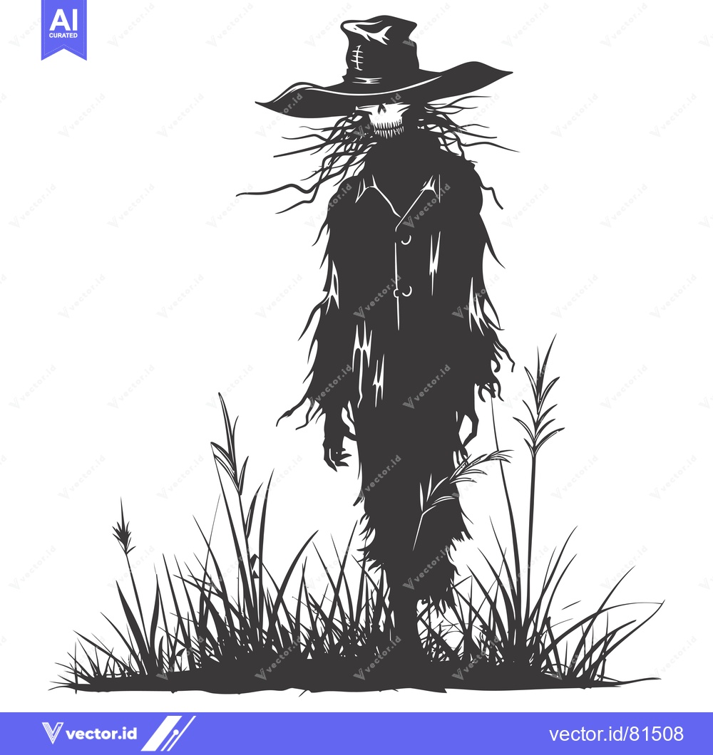 Premium Vector of A Ghastly Scarecrow Standing in a Field of Tall Grass