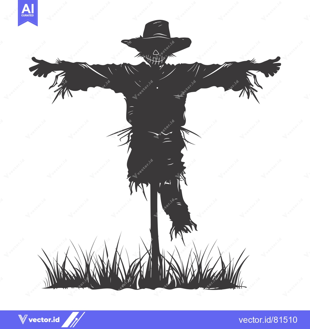Premium Vector dari Silhouette of a Scary Scarecrow with a Wide-Brimmed Hat