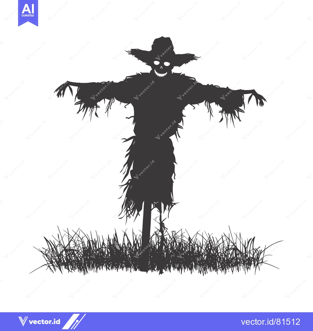 Premium Vector dari Silhouette of a Glowing-Eyed Scarecrow in a Field