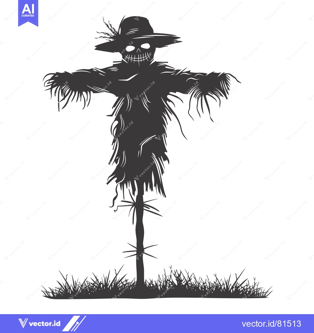 Premium Vector dari A Scary Silhouette of a Scarecrow Standing in a Field of Grass