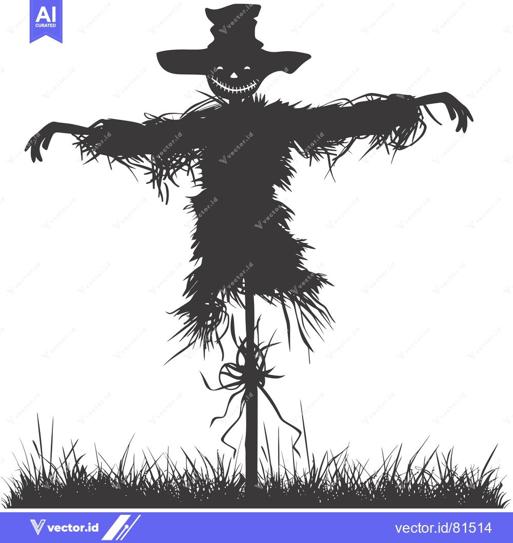 Premium Vector dari Silhouette of a Smiling Scarecrow Standing in Tall Grass