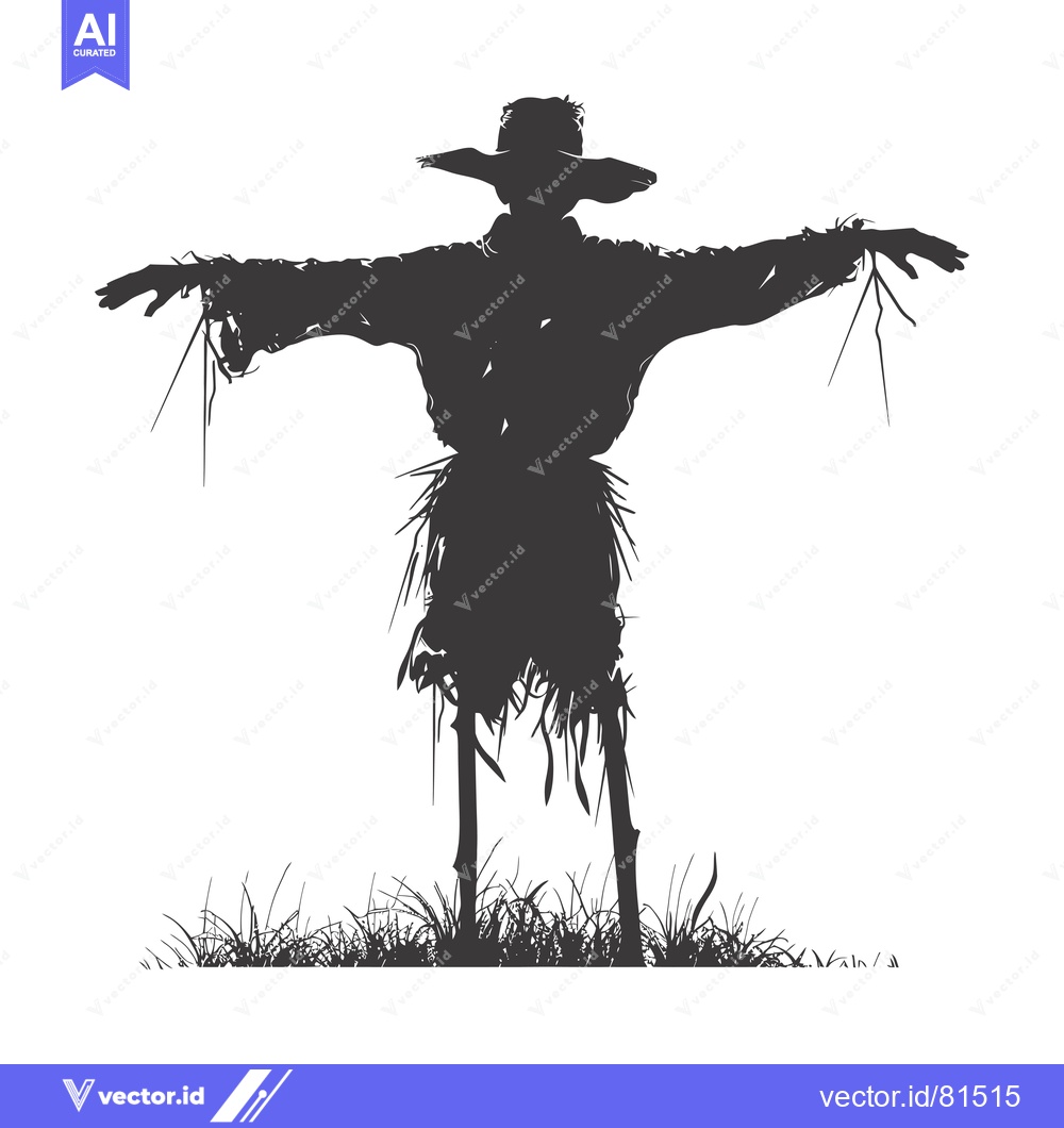 Premium Vector dari Silhouette of a Scarecrow Standing in a Field of Grass