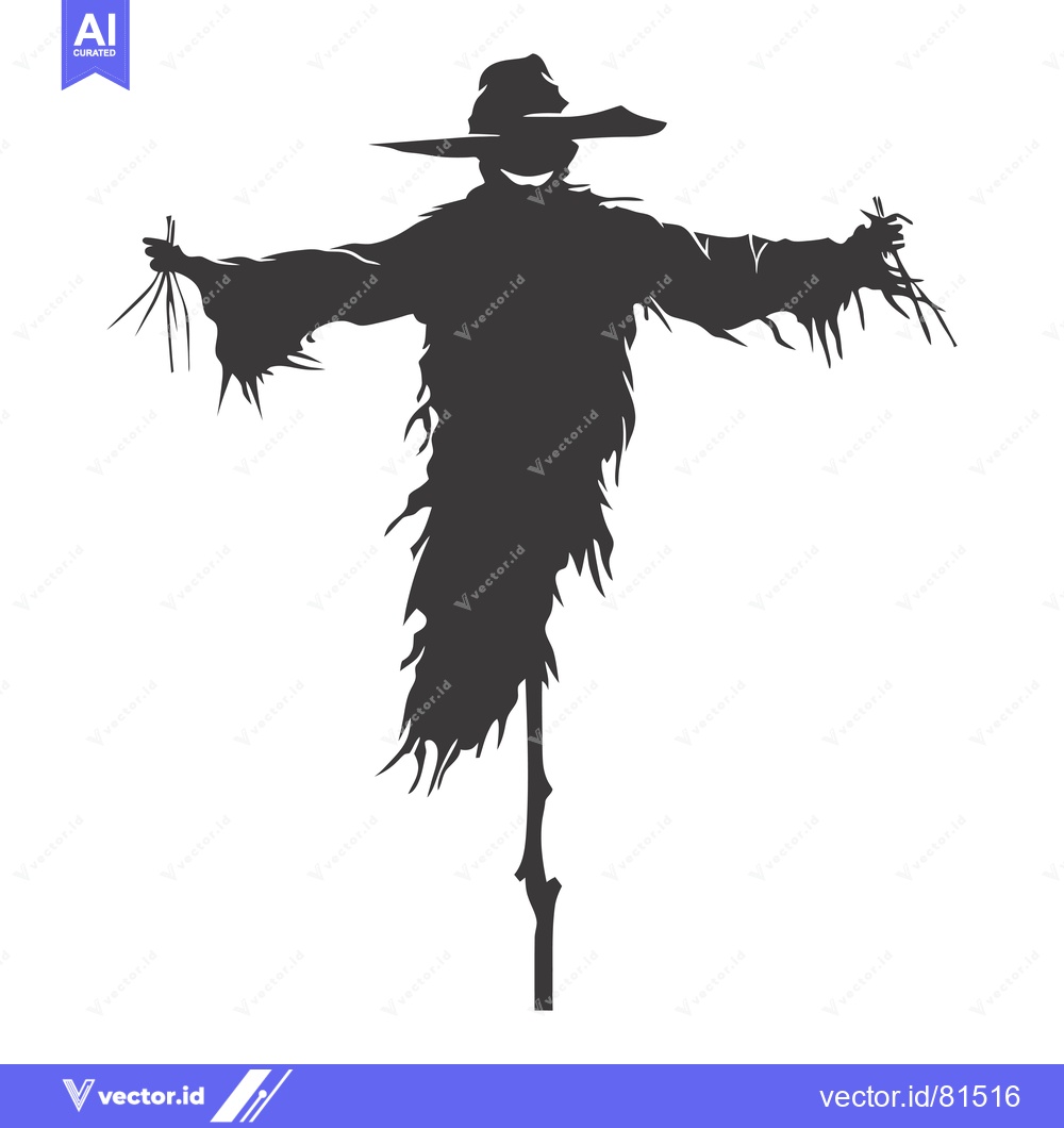 Premium Vector of Silhouette of a Scarecrow with a Wide-Brimmed Hat