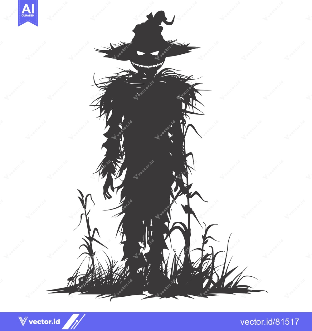 Premium Vector of Sinister Scarecrow Silhouette in Tall Grass