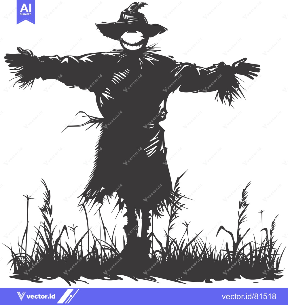 Premium Vector of A Silhouette of a Scarecrow with a Grinning Face Standing in a Field o