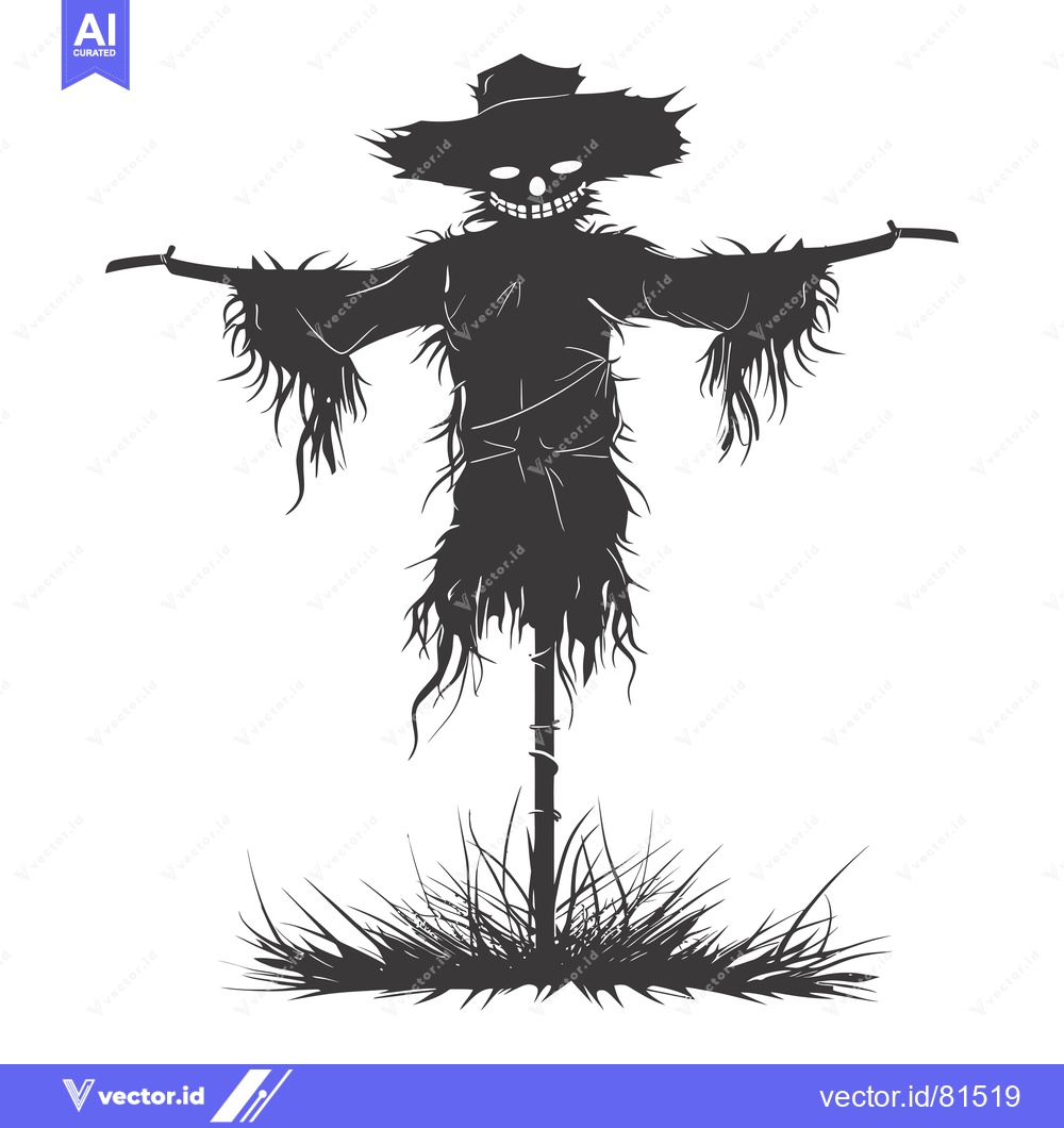 Premium Vector dari Silhouette of a Scary Scarecrow with a Grim Grin