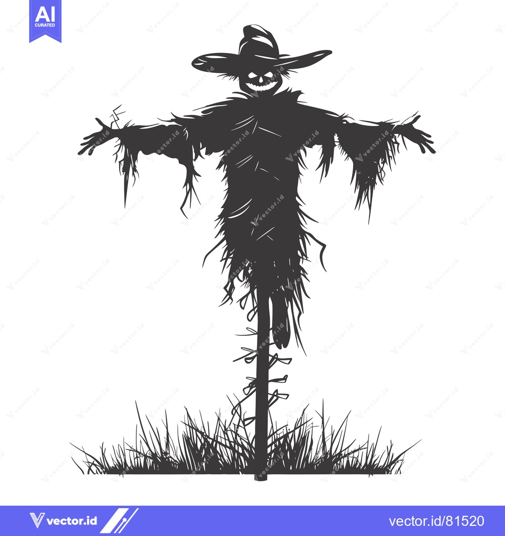 Premium Vector dari Silhouette of a Creepy Scarecrow with a Grin
