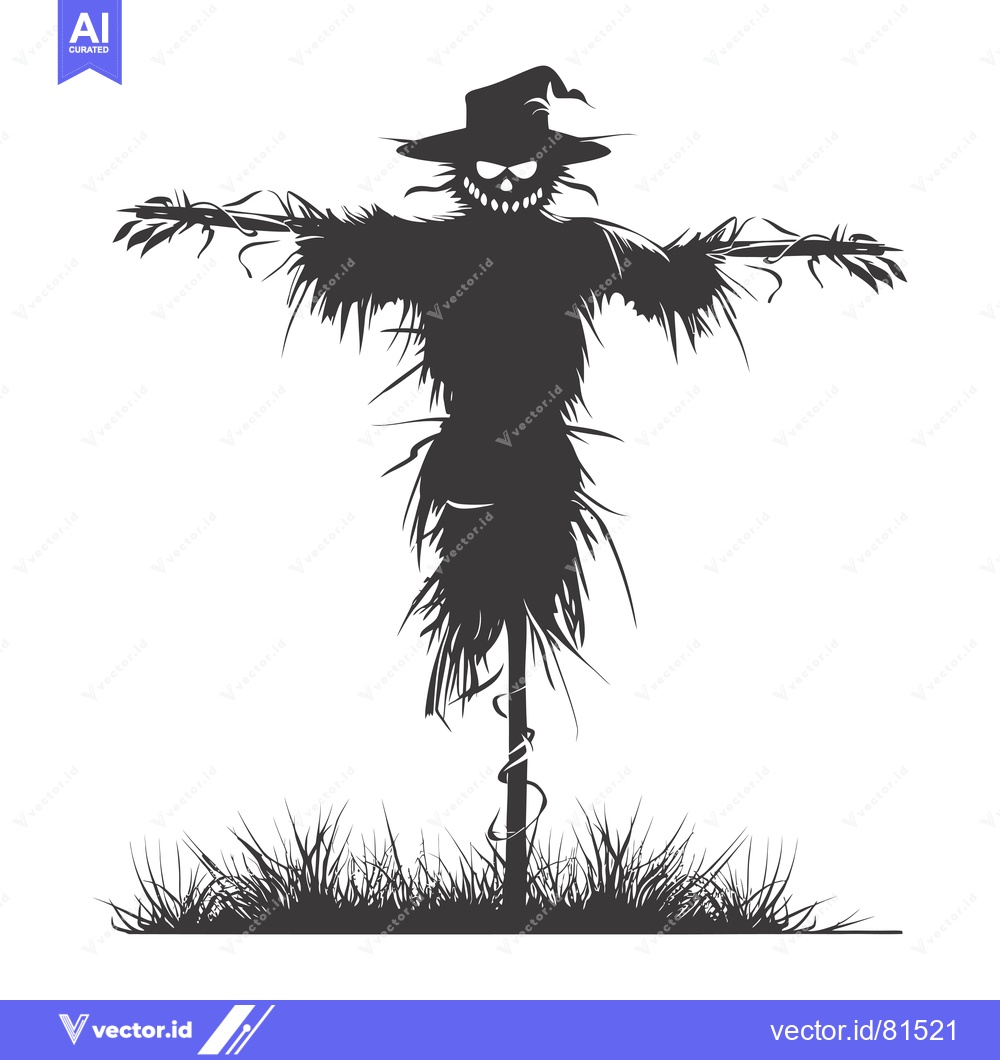 Premium Vector of Silhouette of a Scary Scarecrow with a Hat and a Twisted Grin