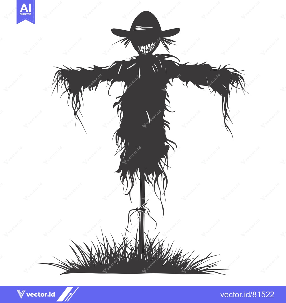 Premium Vector of A Silhouette of a Scary Scarecrow with a Twisted Grin