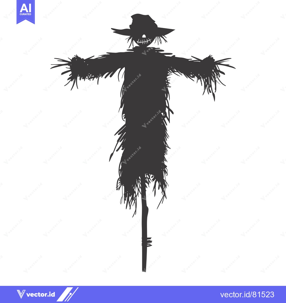 Premium Vector dari Silhouette of a Scarecrow with a Hat and Strained Smile
