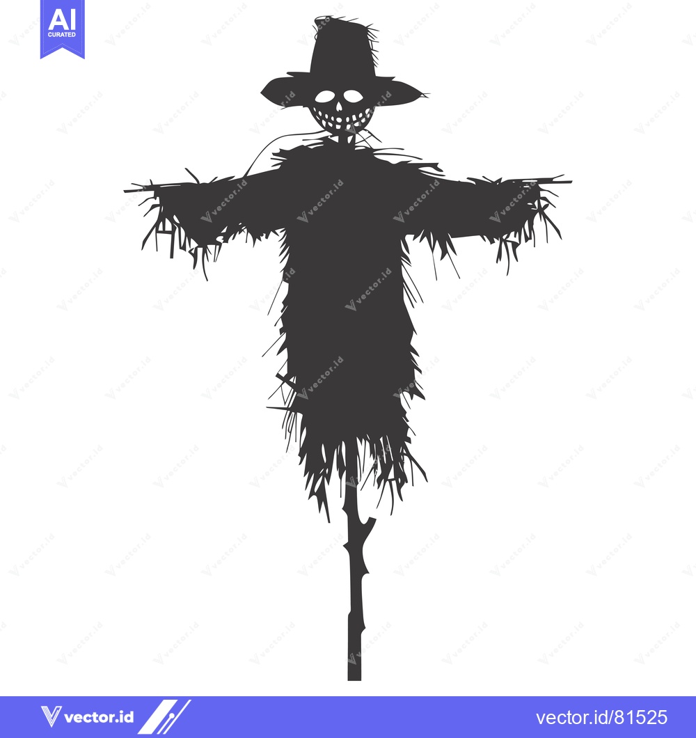Premium Vector of Silhouette of a Scarecrow with a Hat and a Smiling Face