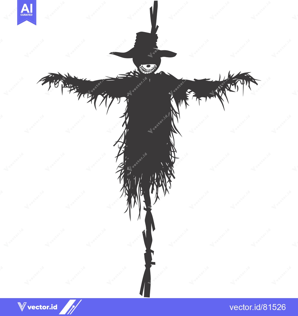 Premium Vector of Silhouette of a Scarecrow with a Hat and Outstretched Arms
