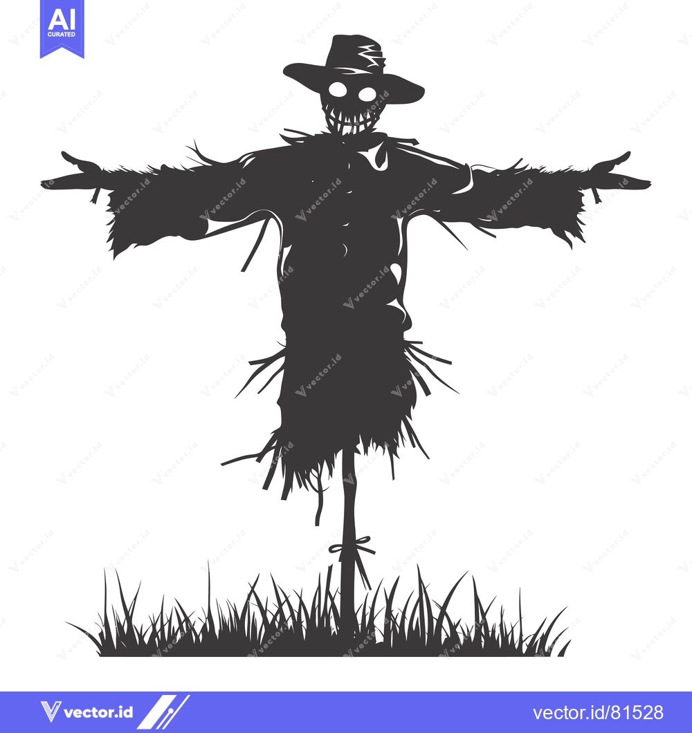 Premium Vector dari Silhouette of a Scary Scarecrow with a Wide Grin