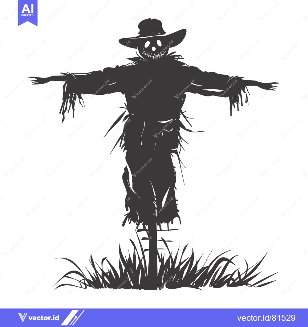 Premium Vector of Silhouette of a Scarecrow with Stitched Mouth and Eyes