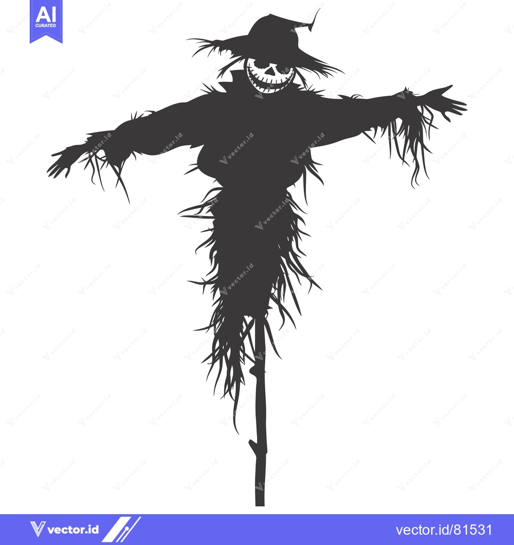 Premium Vector dari Silhouette of a Scary Scarecrow with a Grinning Face