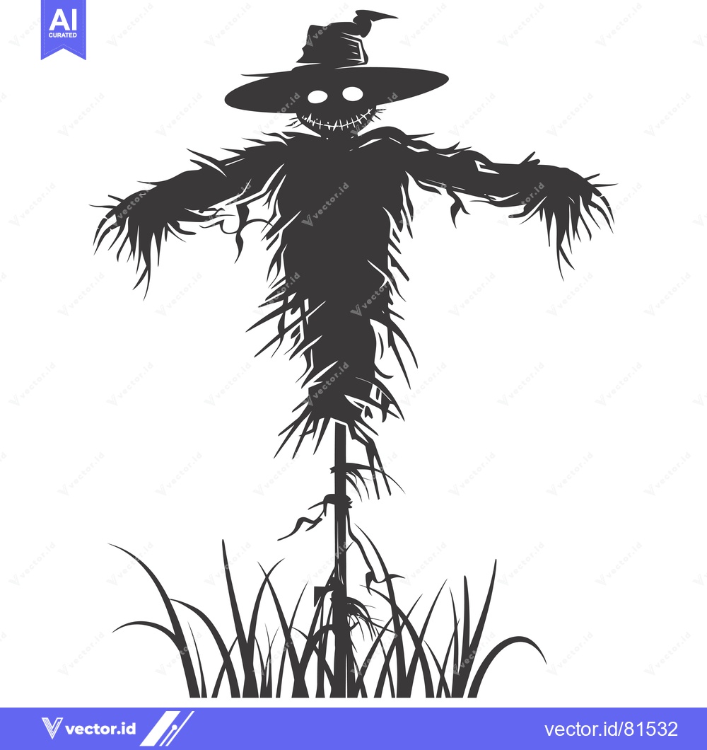 Premium Vector of Silhouette of a Scary Scarecrow with a Pointed Hat