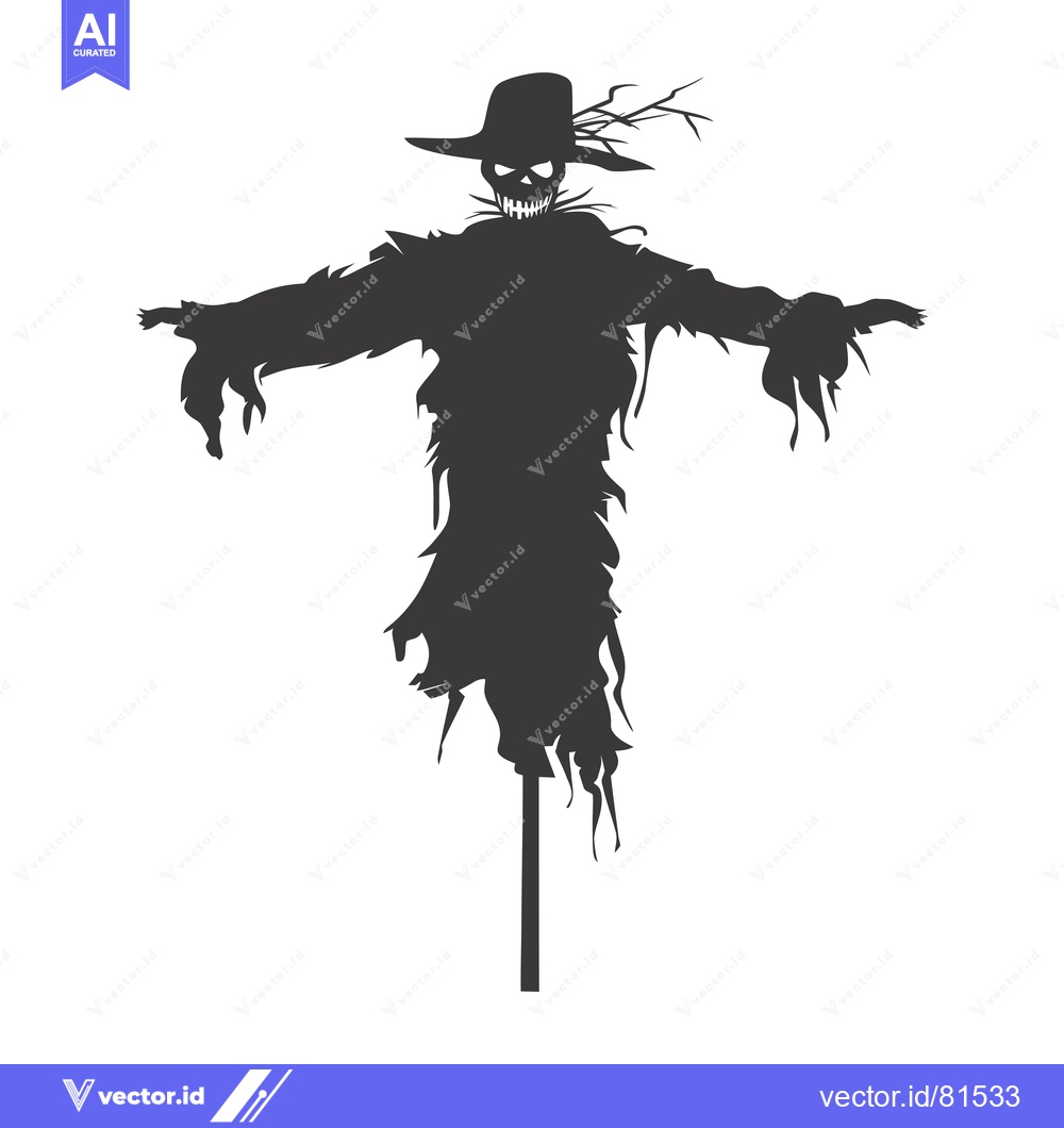 Premium Vector of Silhouette of a Scary Scarecrow with a Hat and Twisted Branches