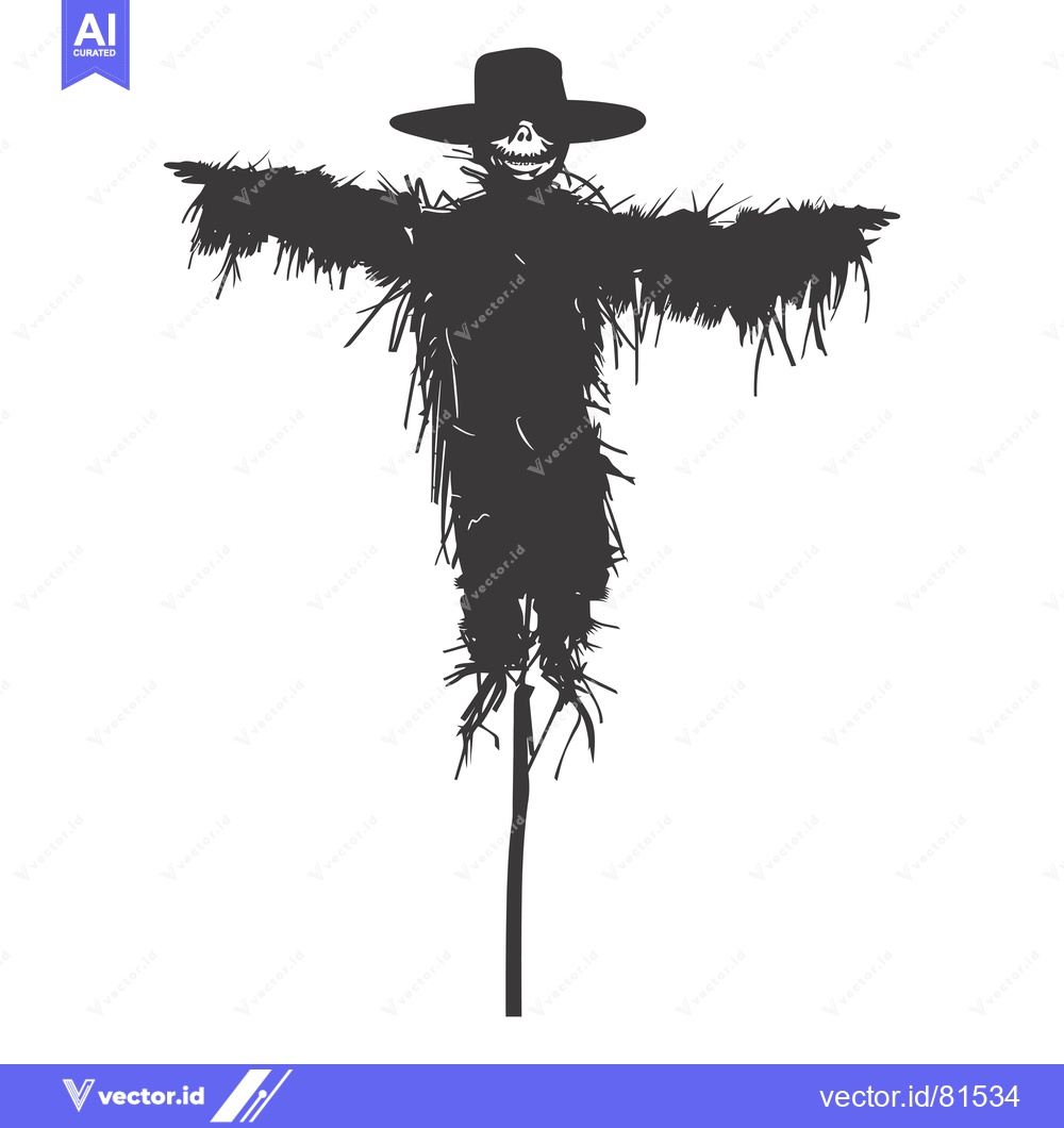 Premium Vector dari A Silhouette of a Scarecrow Wearing a Wide-Brimmed Hat