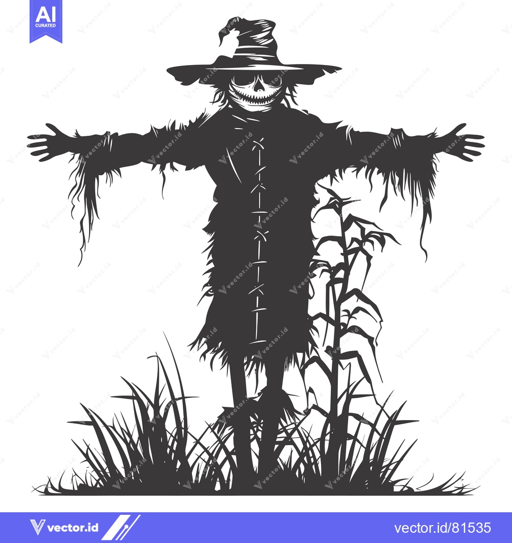 Premium Vector dari A Silhouette of a Sinister Scarecrow Standing in Tall Grass