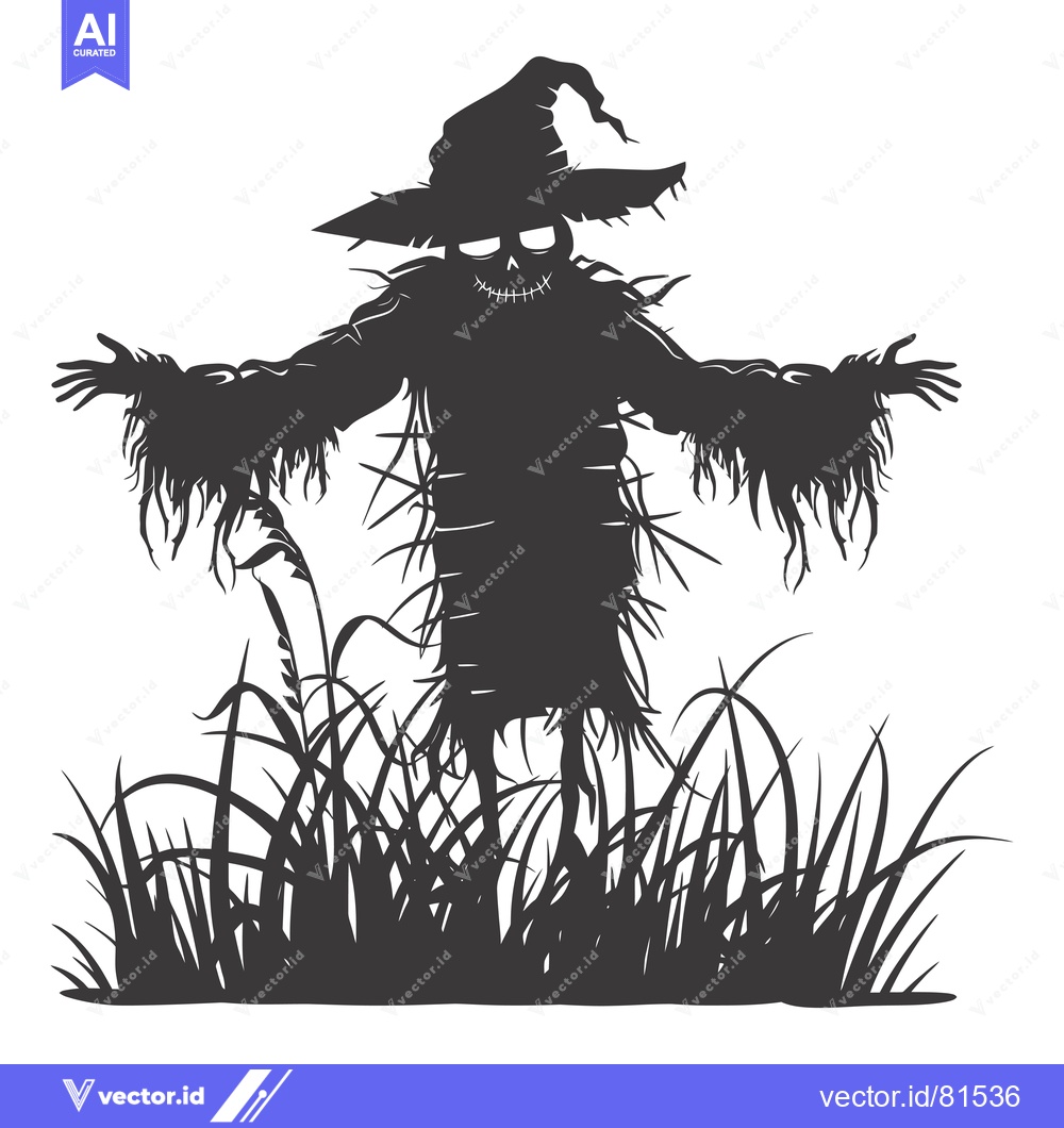 Premium Vector of A menacing scarecrow silhouette with a pointed hat and outstretched ar