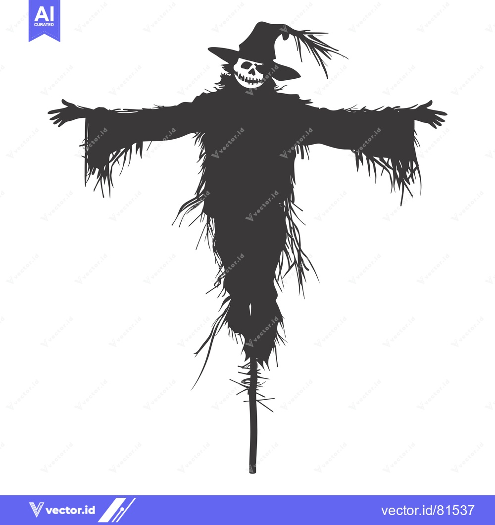 Premium Vector dari A Silhouette of a Halloween Scarecrow with a Skull Face